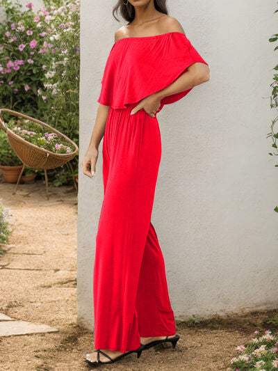 Off-Shoulder Wide Leg Jumpsuit - Trendsi - Flyclothing LLC