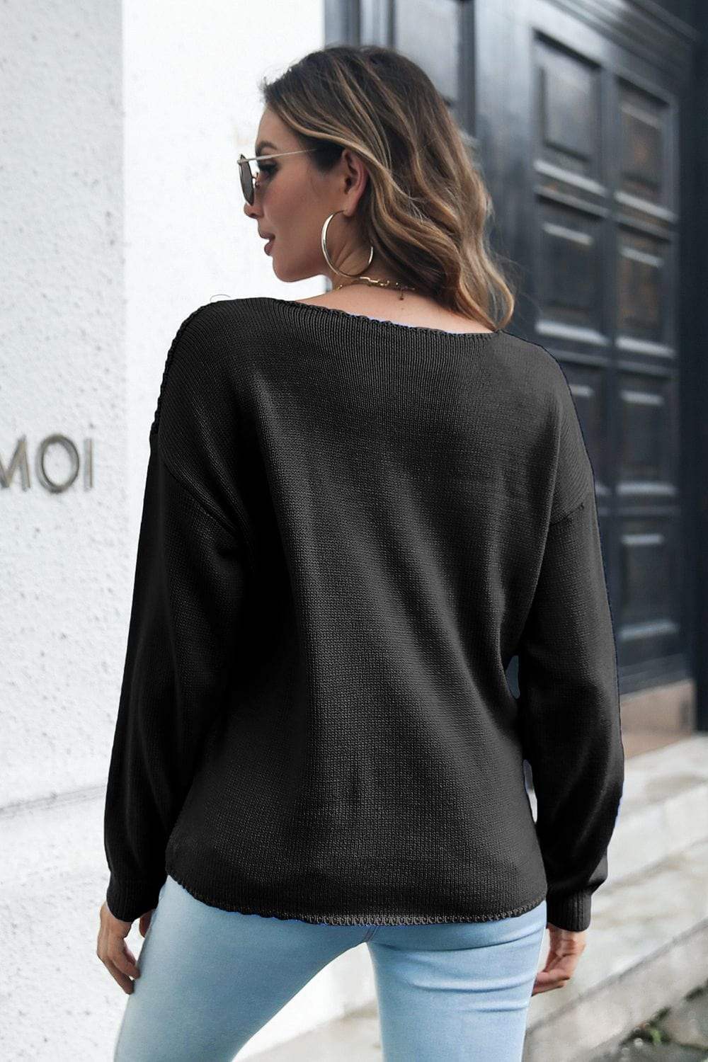 Cable-Knit V-Neck Sweater - Trendsi - Flyclothing LLC
