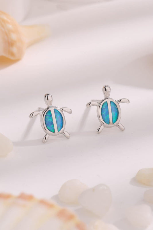 Opal Turtle 925 Sterling Silver Stud Earrings - Trendsi
