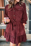 Tied Button Up Ruffle Hem Dress - Flyclothing LLC