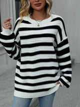 Striped Dropped Shoulder Sweater - Trendsi - Flyclothing LLC