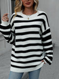 Striped Dropped Shoulder Sweater - Trendsi