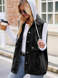 Drawstring Hooded Sleeveless Denim Jacket - Trendsi - Flyclothing LLC
