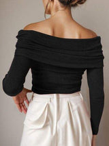 Off-Shoulder Long Sleeve Sweater - Trendsi - Flyclothing LLC