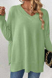 Slit V-Neck Dropped Shoulder Sweater - Trendsi - Flyclothing LLC