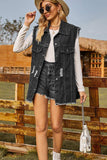 Sleeveless Button-Up Collared Denim Top with Pockets - Trendsi - Flyclothing LLC