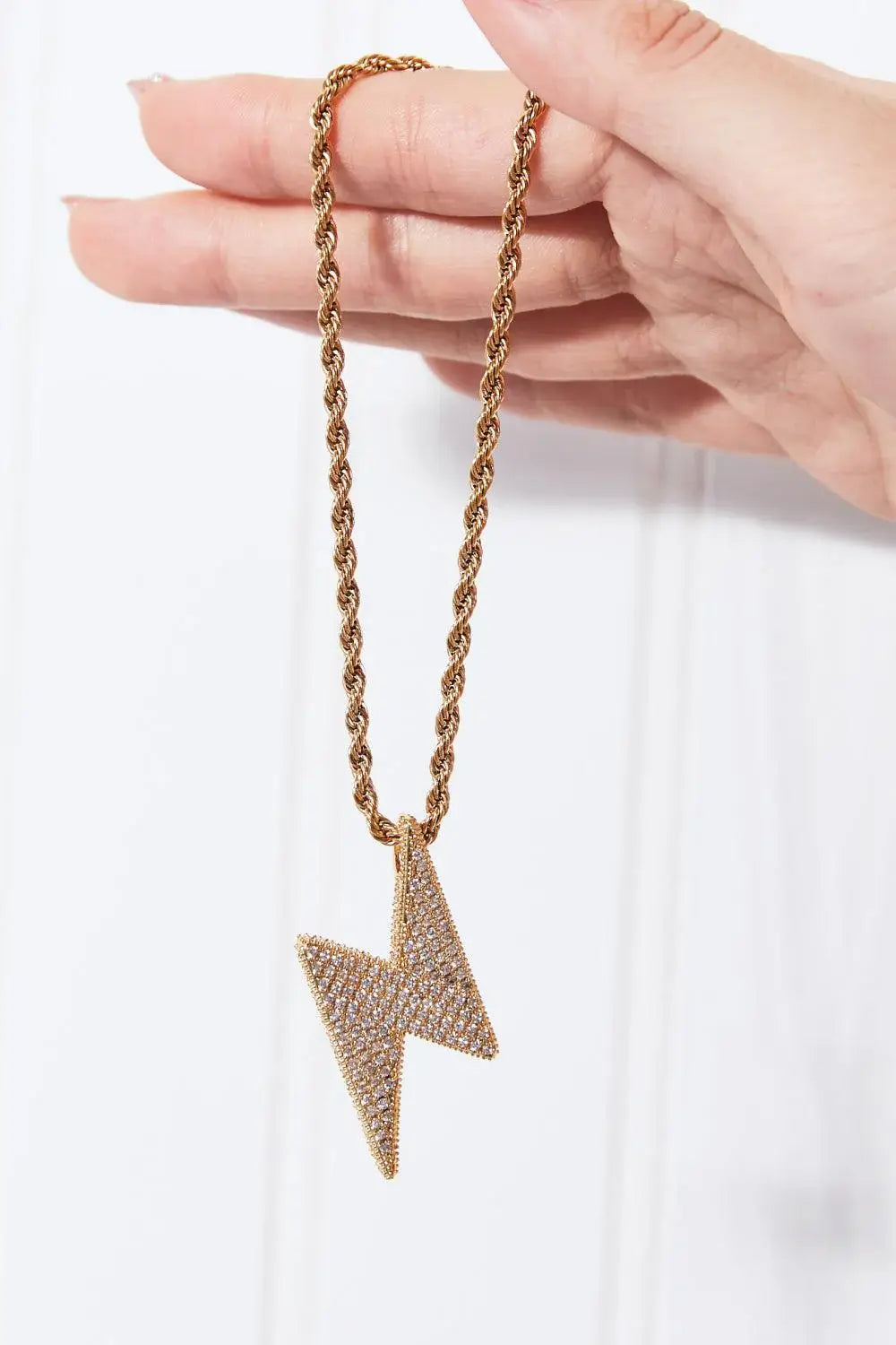 GNJ MANUFACTURING Cubic Zirconia Lightning Pendant Necklace - Trendsi - Flyclothing LLC