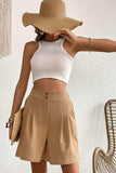 Buttoned Elastic Waist Pleated Detail Shorts - Trendsi - Flyclothing LLC