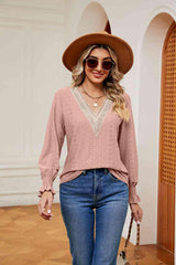 Contrast Flounce Sleeve Blouse - Trendsi