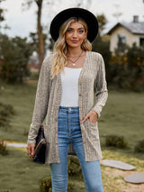 Ribbed Button-UP Caradigan with Pockets - Trendsi - Flyclothing LLC
