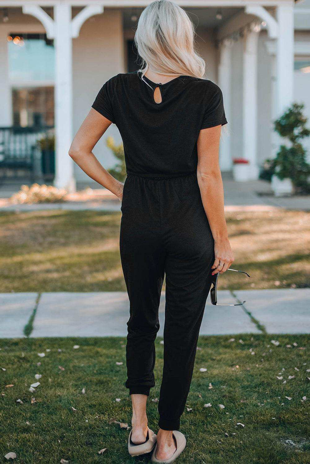 Belted V-Neck Jogger Jumpsuit - Trendsi - Flyclothing LLC
