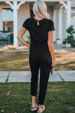 Belted V-Neck Jogger Jumpsuit - Trendsi