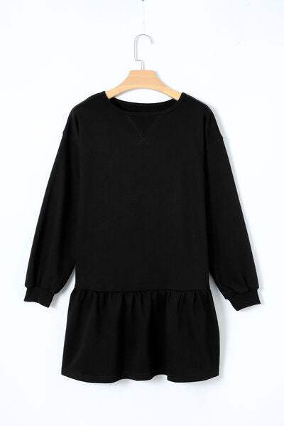 Round Neck Dropped Shoulder Mini Dress - Trendsi - Flyclothing LLC