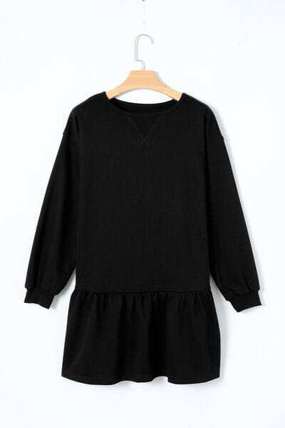 Round Neck Dropped Shoulder Mini Dress - Trendsi - Flyclothing LLC
