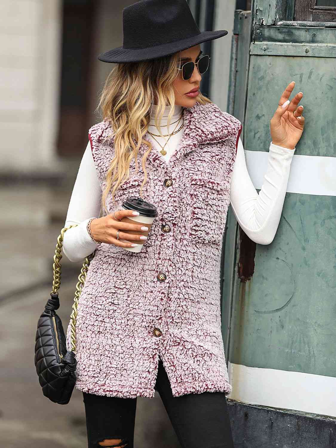 Full Size Button Down Collared Neck Vest - Trendsi - Flyclothing LLC
