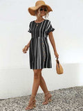 Striped Polka Dot Frill Short Sleeve Mini Dress - Trendsi - Flyclothing LLC