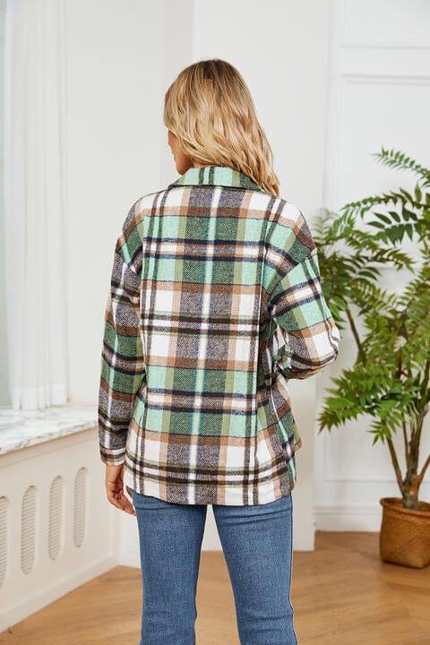 Collared Plaid Shacket - Trendsi