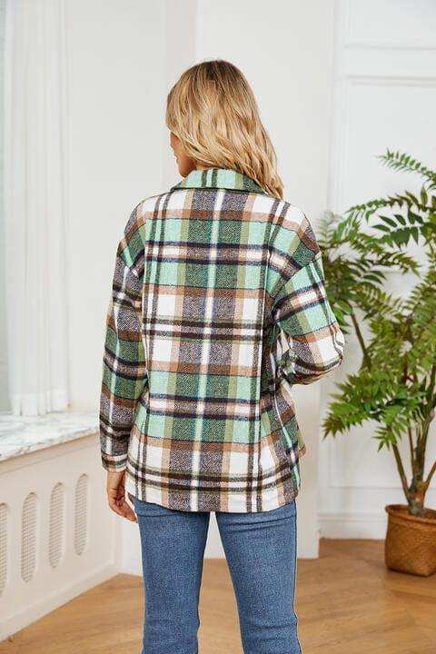 Collared Plaid Shacket - Trendsi - Flyclothing LLC