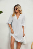 Notched Neck Flounce Sleeve Dress - Trendsi - Flyclothing LLC