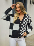 Plaid V-Neck Dropped Shoulder Cardigan - Trendsi - Flyclothing LLC