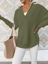 Half Zip Long Sleeve Knit Top - Trendsi - Flyclothing LLC