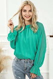 Round Neck Flounce Sleeve Blouse - Trendsi - Flyclothing LLC