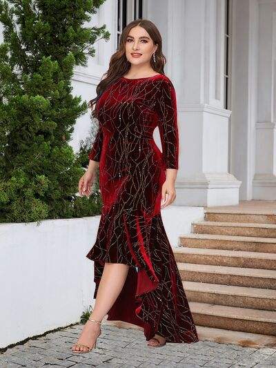 Plus Size Ruffle Hem High-Low Dress - Trendsi - Flyclothing LLC