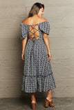 Floral Lace-Up Off-Shoulder Midi Dress - Trendsi