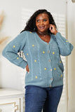 HEYSON Full Size Floral Embroidered Cable Cardigan - Trendsi
