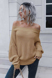 Off-Shoulder Ribbed Long Sleeve Pullover Sweater - Trendsi - Flyclothing LLC