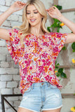 Floral Tie Neck Flutter Sleeve Blouse - Trendsi - Flyclothing LLC
