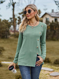 Decorative Button Slit Long Sleeve T-Shirt - Trendsi