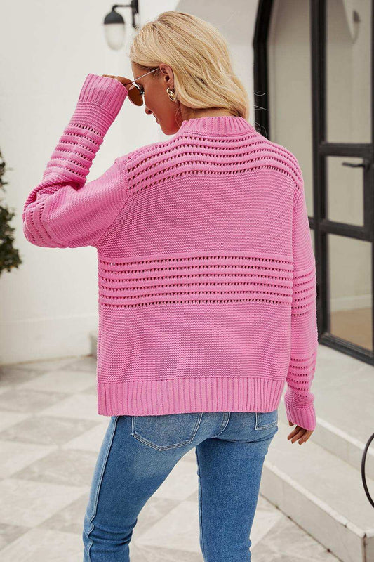 Round Neck Opnework Long Sleeve Pullover Sweater - Trendsi - Flyclothing LLC