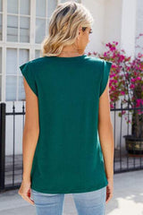 V-Neck Cap Sleeve Tank - Trendsi - Flyclothing LLC
