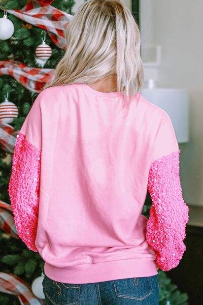 LOVE Heart Sequin Dropped Shoulder Sweatshirt - Trendsi - Flyclothing LLC