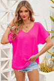 V-Neck Short Sleeve Top - Trendsi - Flyclothing LLC
