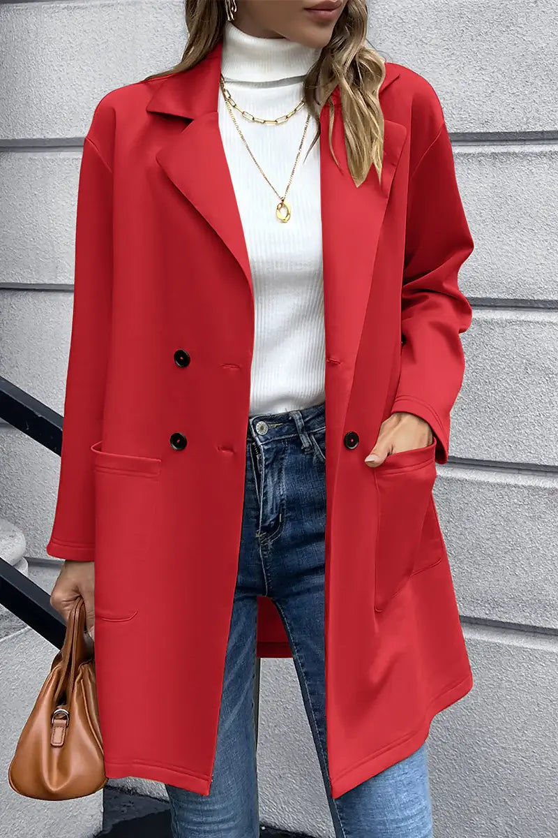 Lapel Collar Long Sleeve Blazer - Trendsi - Flyclothing LLC