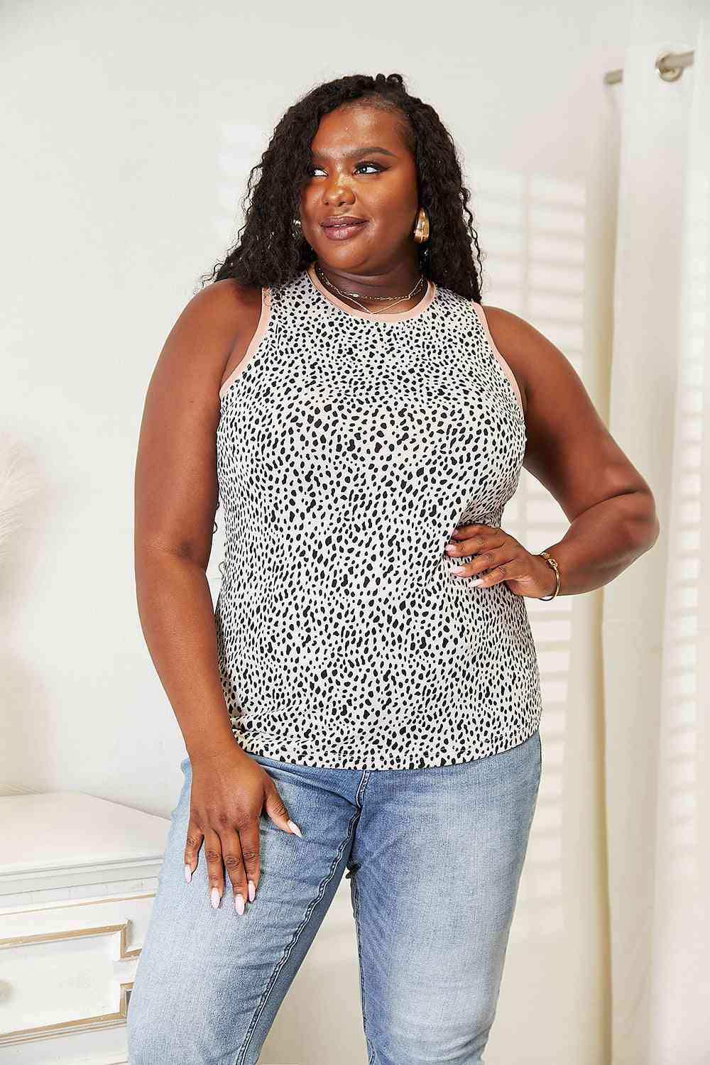 Double Take Printed Round Neck Tank - Trendsi - Flyclothing LLC