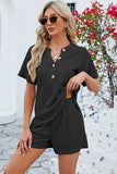 Notched Button Detail Dropped Shoulder Top and Shorts Set - Trendsi - Flyclothing LLC