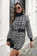Heathered Turtleneck Mini Sweater  Dress - Trendsi