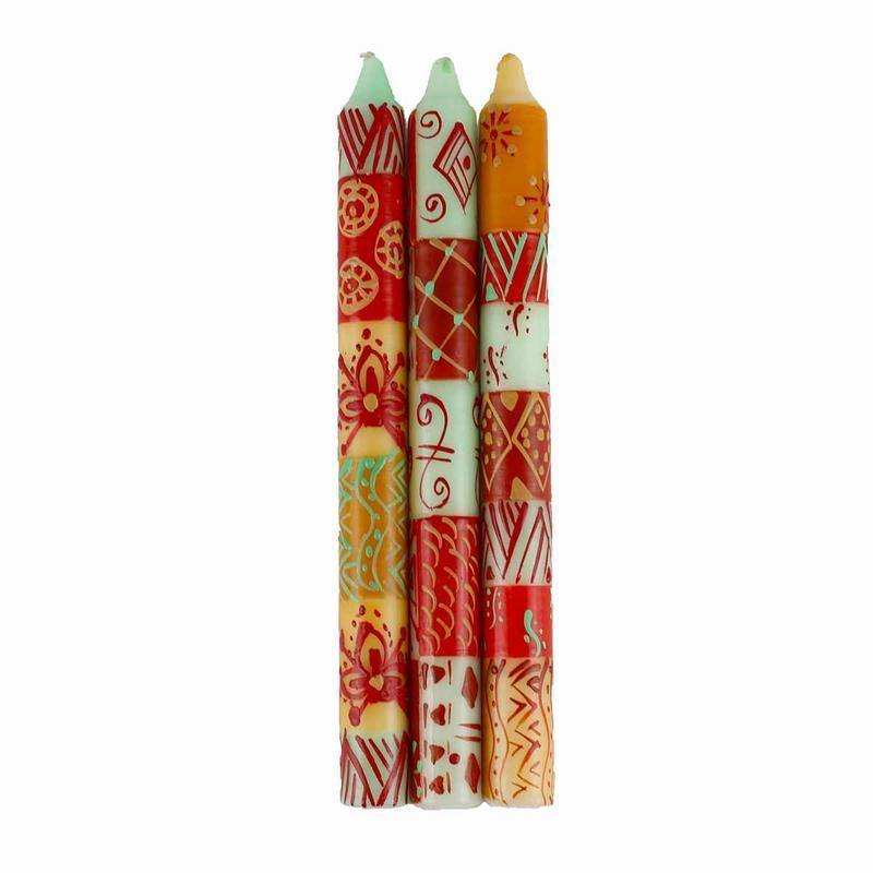 Hand Painted Candles in Owoduni Design (three tapers) - Nobunto - Nobunto - Flyclothing LLC