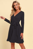 Long Sleeve Tie Waist Ruffle Hem Dress - Trendsi - Flyclothing LLC