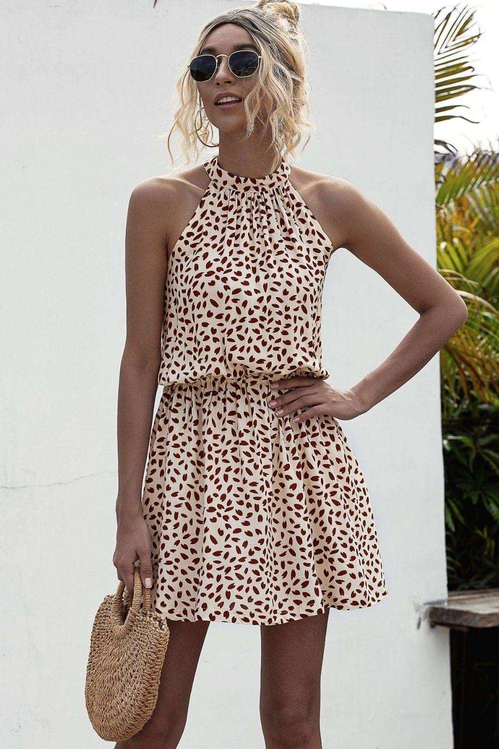 Printed Grecian Neck Mini Dress - Trendsi - Flyclothing LLC