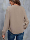 Asymmetrical Neck Buttoned Long Sleeve Top - Trendsi