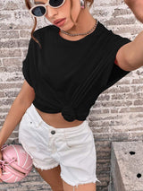 Round Neck Cuffed Sleeve T-Shirt - Trendsi - Flyclothing LLC