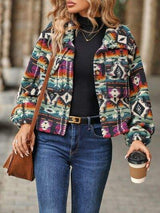 Geometric Dropped Shoulder Balloon Sleeve Outerwear - Trendsi - Flyclothing LLC