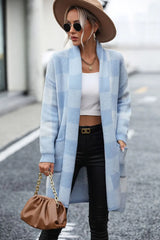 Plaid Dropped Shoulder Cardigan with Pocket - Trendsi - Flyclothing LLC