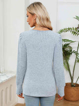 Lace Detail V-Neck Ribbed Blouse - Trendsi - Flyclothing LLC
