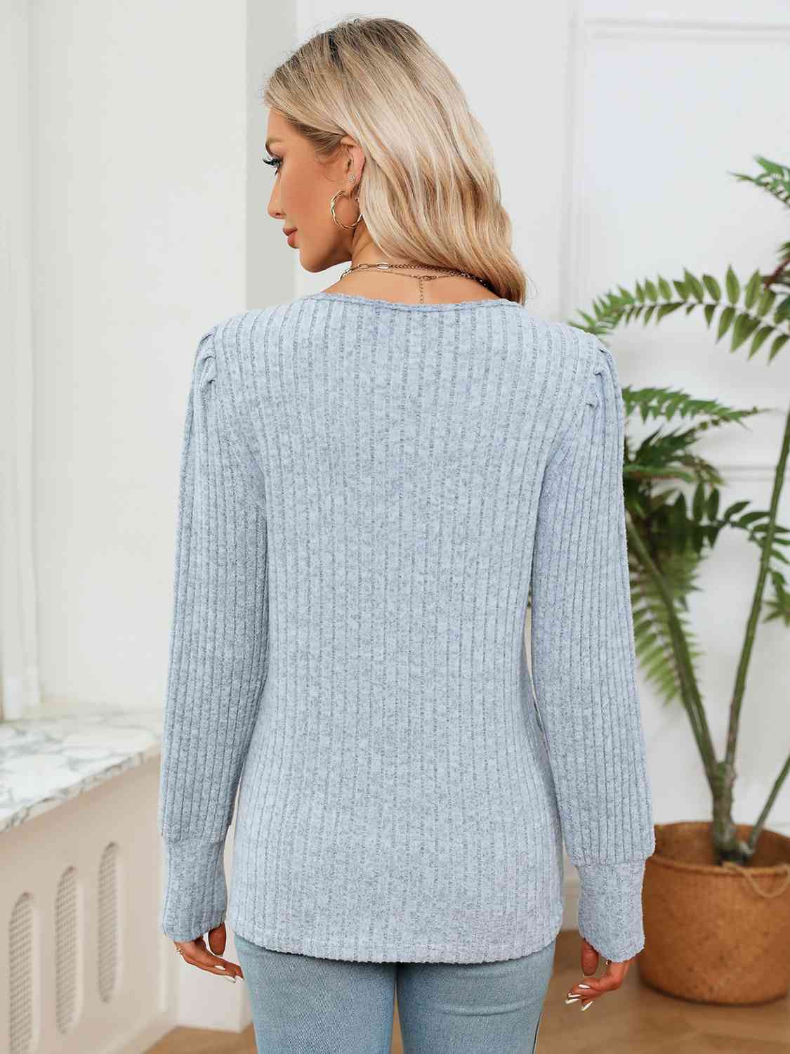 Lace Detail V-Neck Ribbed Blouse - Trendsi - Flyclothing LLC