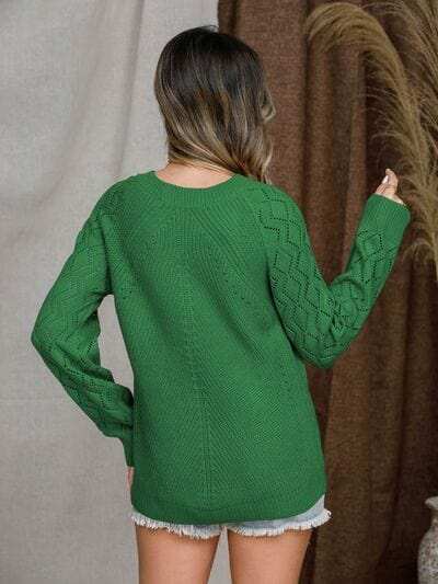 Openwork Round Neck Raglan Sleeve Sweater - Trendsi - Flyclothing LLC